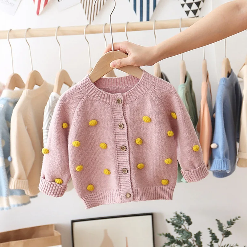 Осень зима 2019 свитер кардиган пальто для девочек детские шары трикотаж вязаный