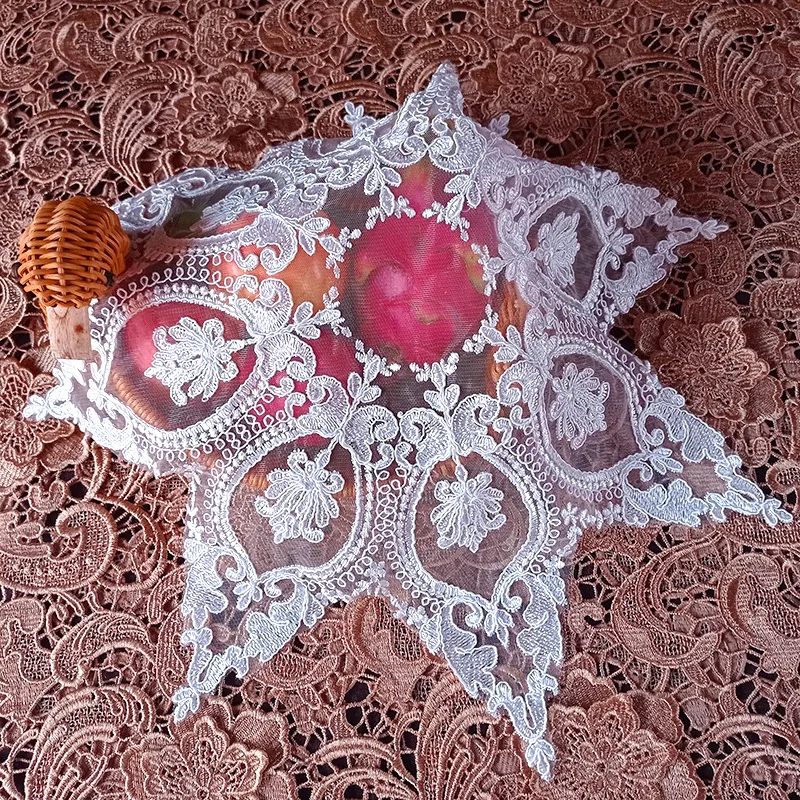 

55cm Embroidered Tablecloth Dustproof Cloth Lace Table Cloth Mat Mesh Bottom Placemat Table Cover Coffee Table Place Tea Coaster
