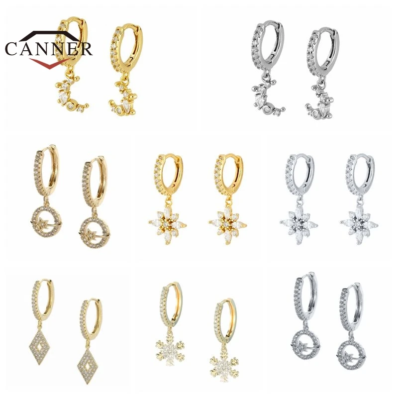 

Женские серьги-кольца CANNER, роскошные модные серьги из стерлингового серебра 925 пробы с цветком Луной и цирконием, ювелирные украшения для пи...