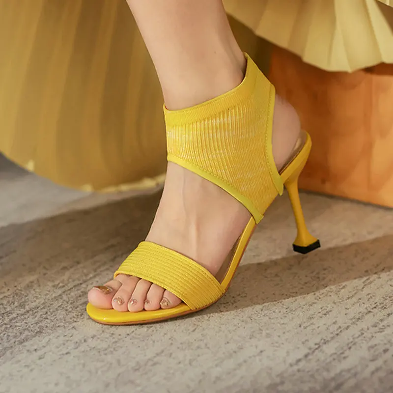 

Sexy knitting Women Sandals summer thin High Heels Pumps Female slion-on ladies shoes 2021 Summer Night Club Party Shoes Woman