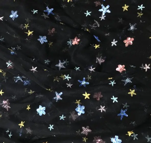 2 метра черно-белая сетчатая кружевная ткань со звездами и блестками одежда из