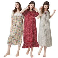 womens short sleeved sleeping dress cotton sleepwear long loose floral printed nightdress nightwear comfy home dress plus size