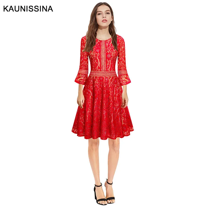 KAUNISSINA/женское винтажное коктейльное платье с кружевом сезон весна-осень