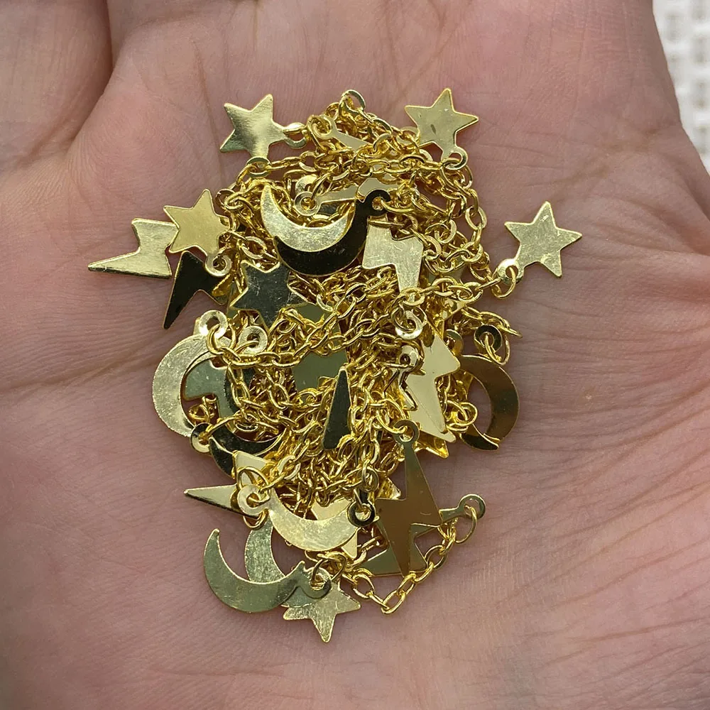 

1 Meter Gold Handmade Chain, Star-shaped, Moon-shaped Jewelry, Used for Making DIY Bracelets, Anklets, Necklace Accessories