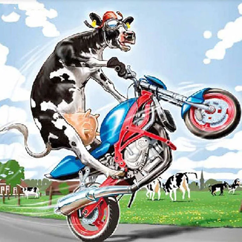 

Full Drill Diamond Embroidery Cartoon Cow Diamond Painting Motorcycle Pattern Design Handcraft Mosaic Decor For Home Kits V44
