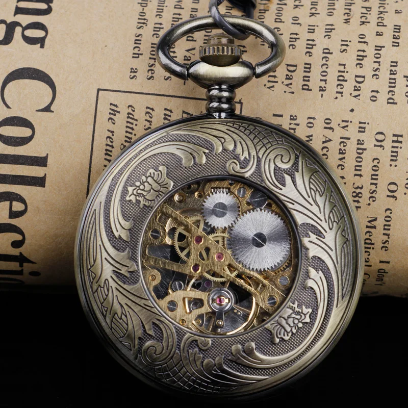 Engraved Exquisite Switzerland Red cross Hollow Hand Wind Mechanical Pocket Watch Men's and Women Bronze Tone for Birthday Gift