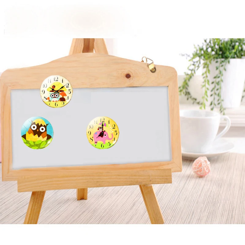 Cartoon Owl Watch 30MM Fridge Magnet Cute Mushroom Hedgehog Glass Dome Magnetic Refrigerator Stickers Note Holder Home Decor | Дом и сад