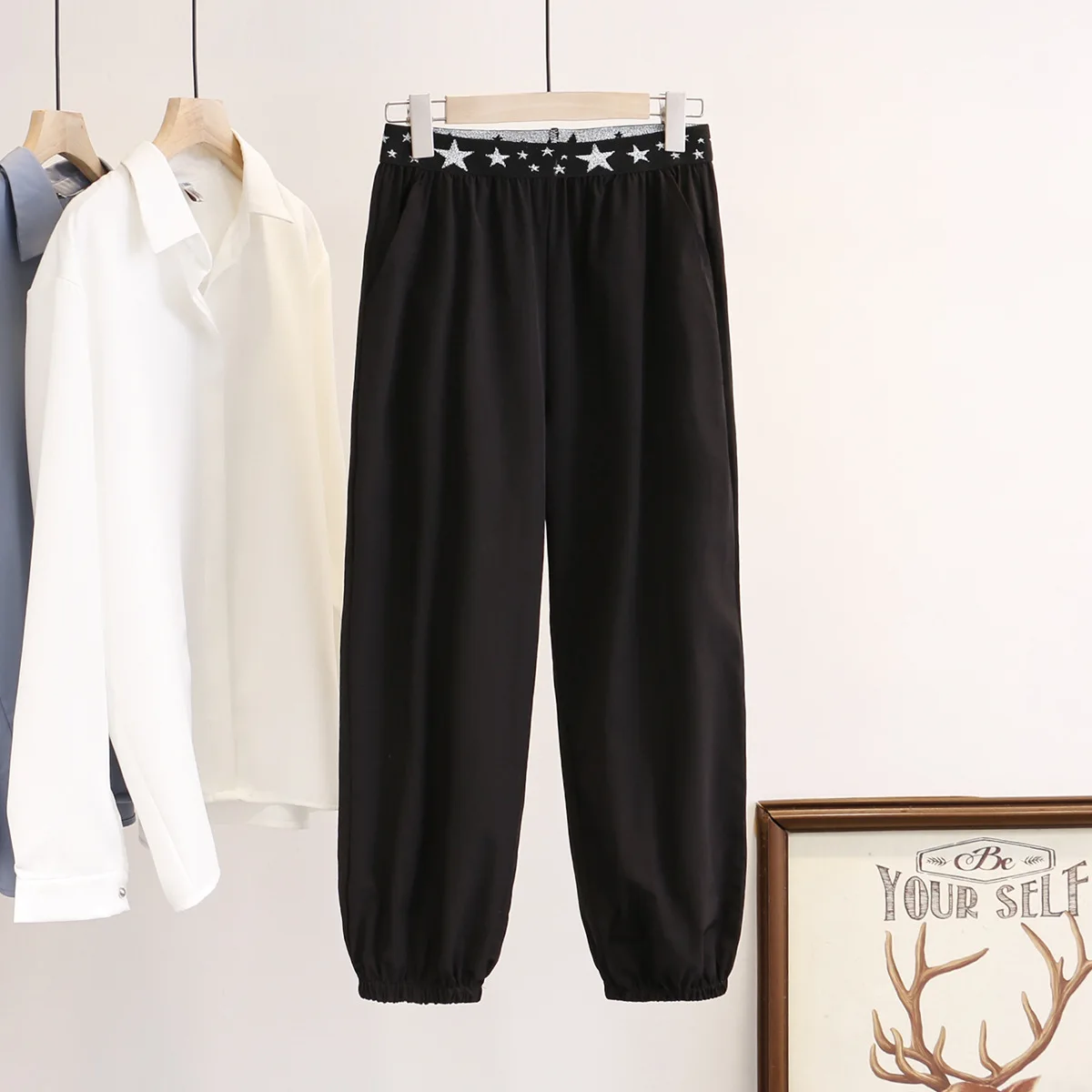 Женские брюки с завязками на лодыжке размера плюс повседневные высокой талией