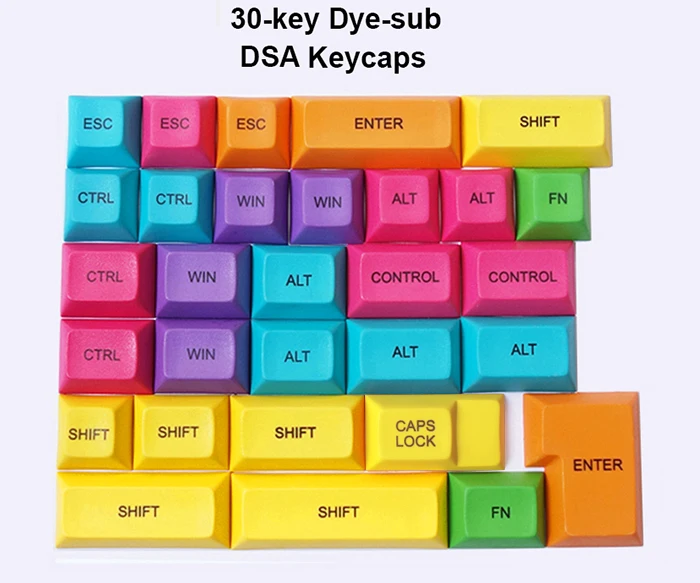 30 клавиш цветные дополнительные колпачки Толстая PBT краситель sub OEM DSA профиль ANSI