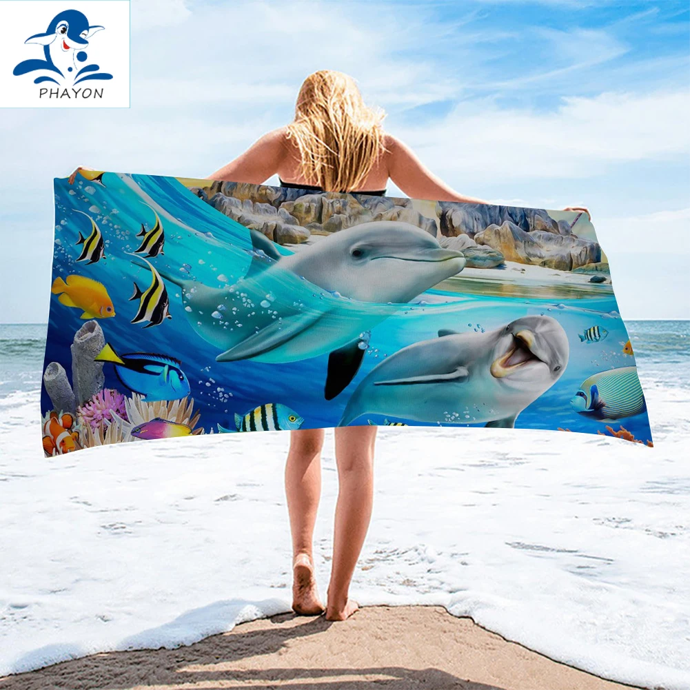 

PHAYON Dolphin Printed Microfiber Bath Beach Towel for Adults 75*150cm Soft Water Absorbing Breathable Summer Surf Robe Blanket