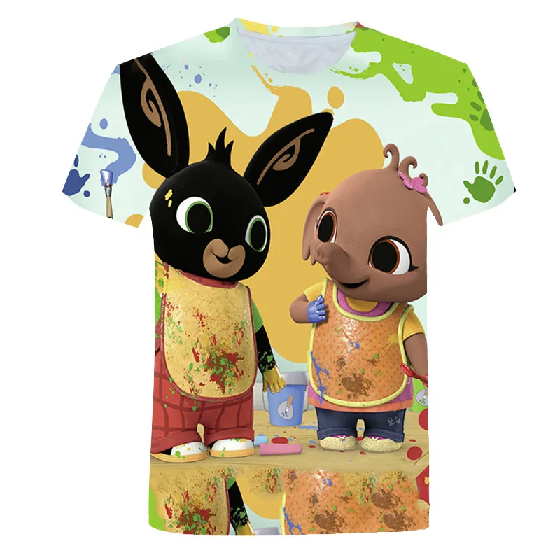 

Kawaii Cartoon Boys Girls T-shirt Rabbit Bing Children's T Shirt 2021 Fashion Print O-Neck Short Sleeve Summer Kids Tops Tees