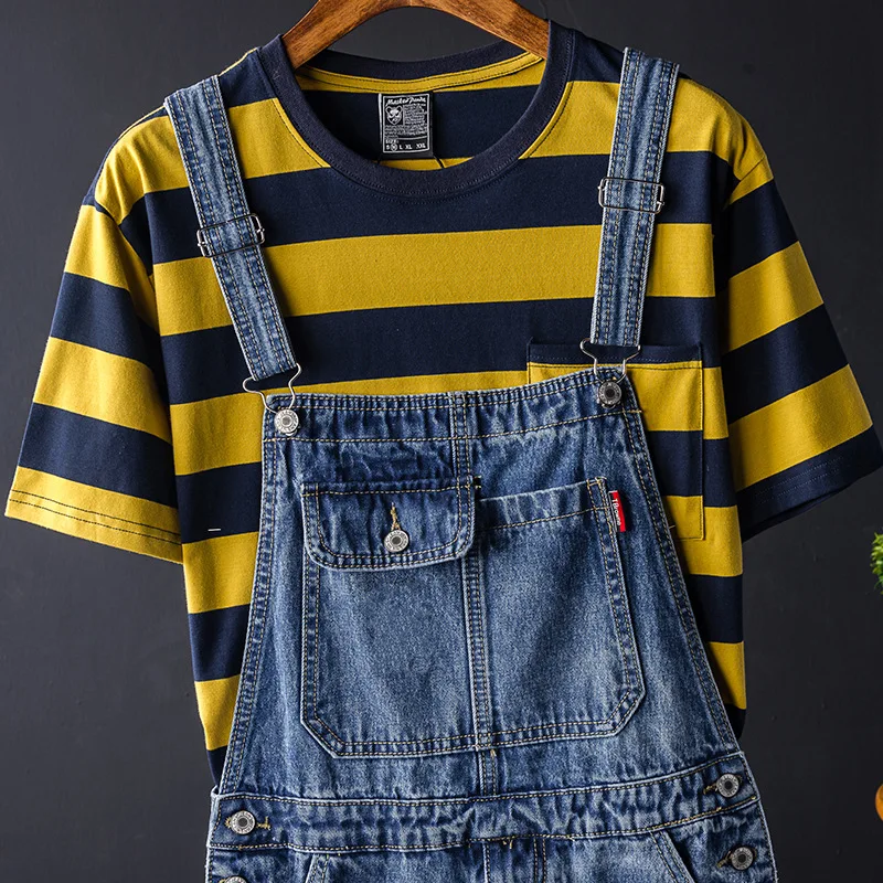 Man Jeans Bib Overalls Loose Straight Plus Size Streetwear Hip Hop Denim Jumpsuits Trousers Blue Leisure Wide Leg Cargo Pants