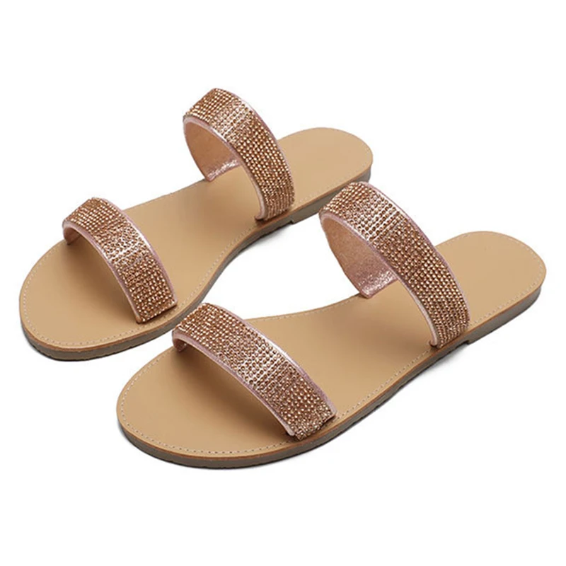 Женские туфли с кристаллами на плоской подошве блестящие шлепанцы для стриптиза