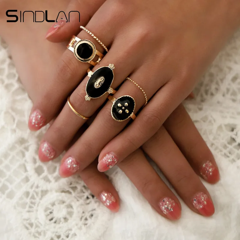 Sindlan 6 шт. готические черные кольца для женщин крутые модные золотые набор