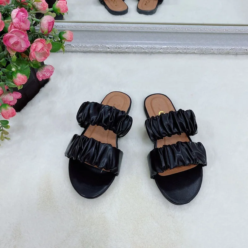 

Women's pleated summer slippers, casual women'ssportsshoes,open-toe slippers,women's shoes, large size 43 summer slipper shoes