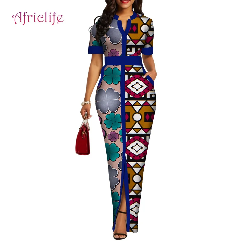 Женское длинное платье с V-образным вырезом тонкая летняя африканская одежда для