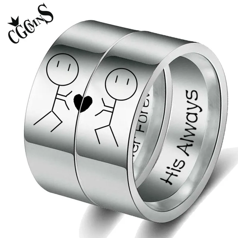 

Lovers Ring Her Forever His always Stainless Steel Heart Ring Couple Promise Rings Engagement Wedding Bands Anniversary Jewelry