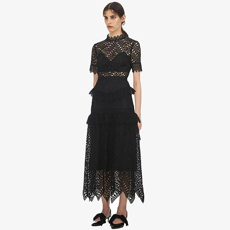 Женское вечернее платье Автопортрет элегантное черное ажурное кружевное