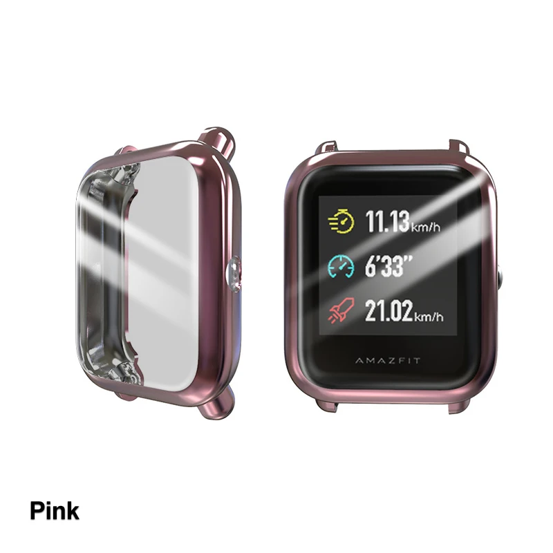 Pink BAPICK полное покрытие Мягкий ТПУ бампер для Xiaomi Amazfit Bip чехол смарт-часы Защита экрана для Amazfit Bip Lite чехол Аксессуары - Цвет: Pink