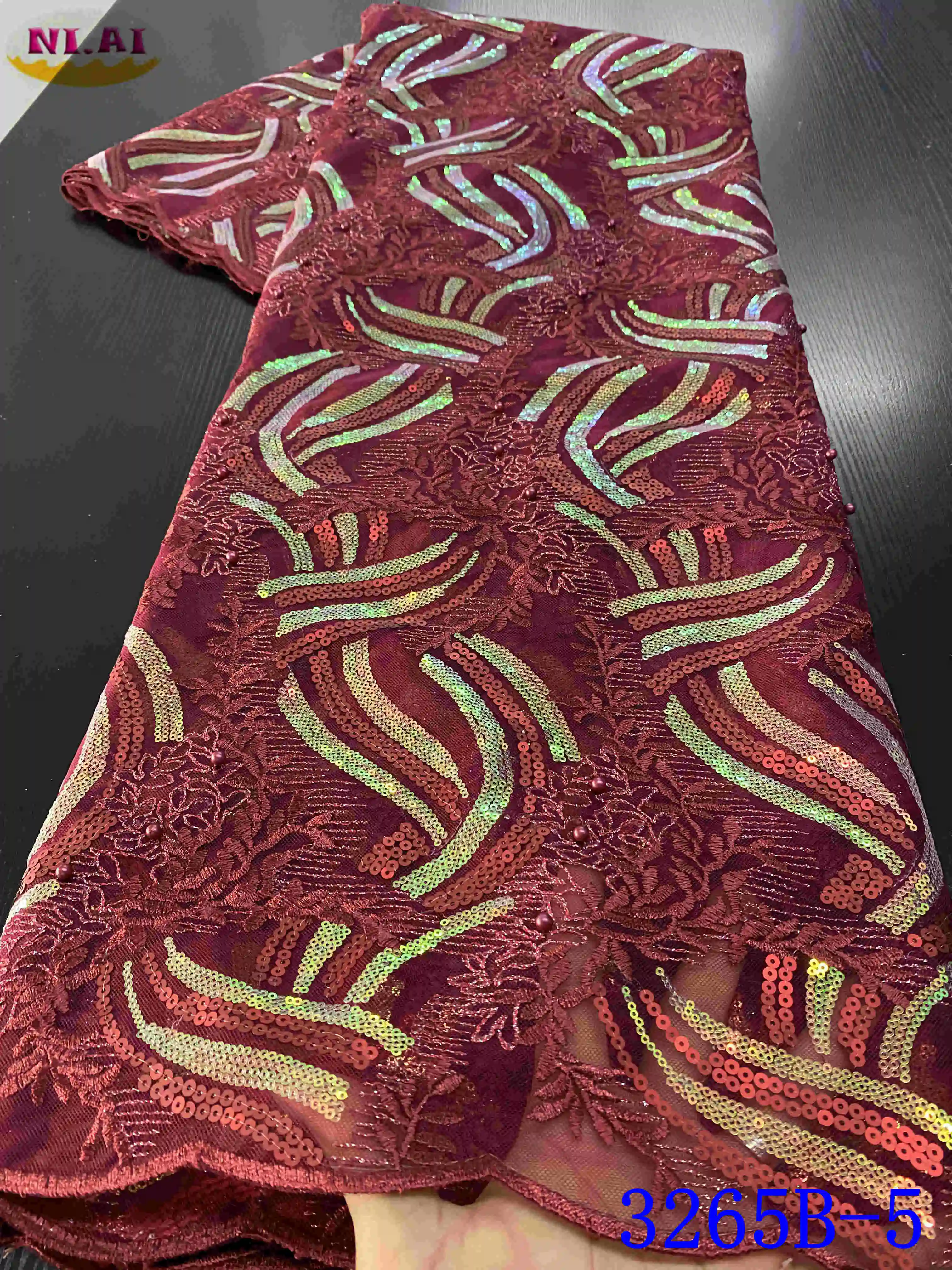 

African Sequins Lace Fabric 2020 High Quality Lace French Tulle Lace Fabric For Wedding Dress Nigerian Lace Fabrics YA3265B-4