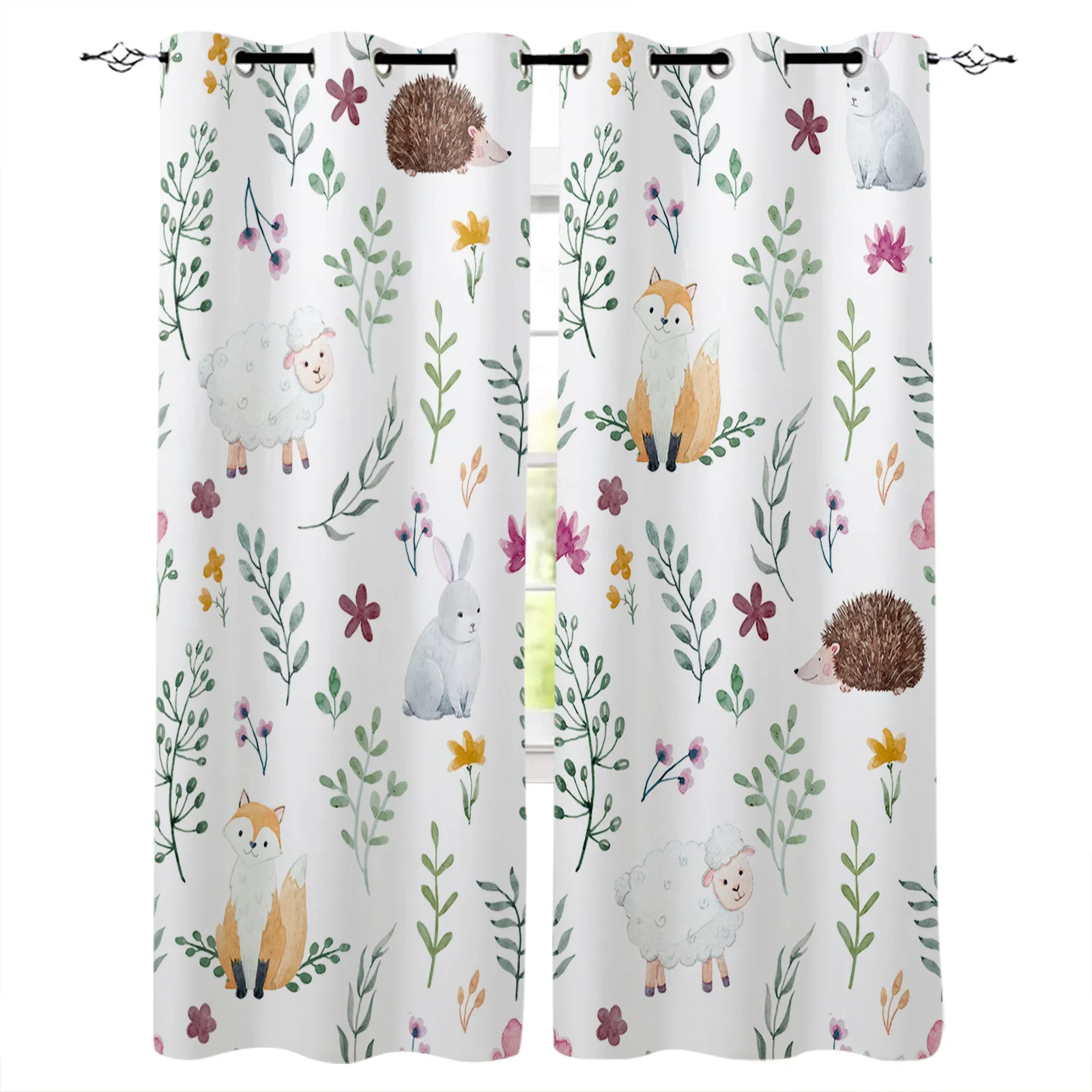 

Cartoon Hedgehog Fox Rabbit Spring Blackout Curtain Living Room Window Curtain Children's Blackout Curtains for The Bedroom