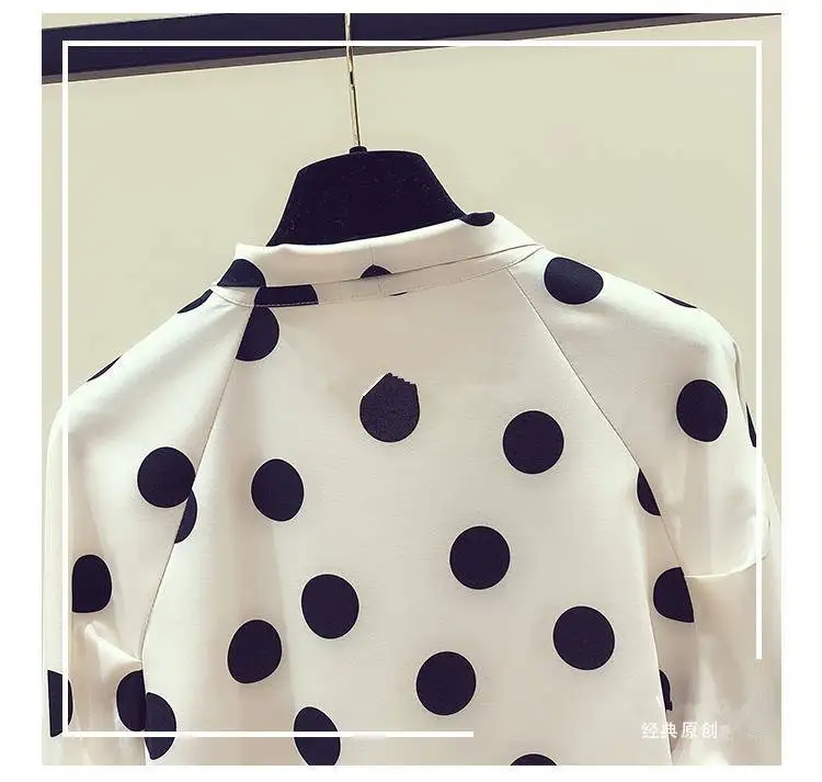 

Lazy Style Spring Vintage Polka Dot Chiffon Blouses Women's Elegant Long Sleeve Lace-up Bow Chic OL Shirts Pullover Loose Tops
