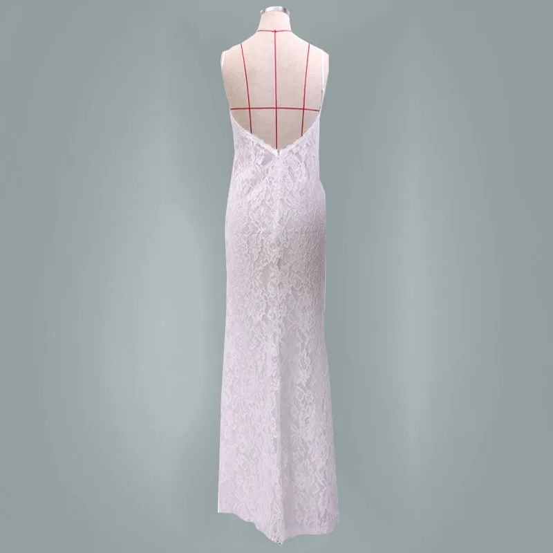 

Mandylandy Summer Elegance Sleeveless V-neck Backless High Waist Slim-Fit Banquet Dress Women's Sexy Spaghetti Strap Lace Dress