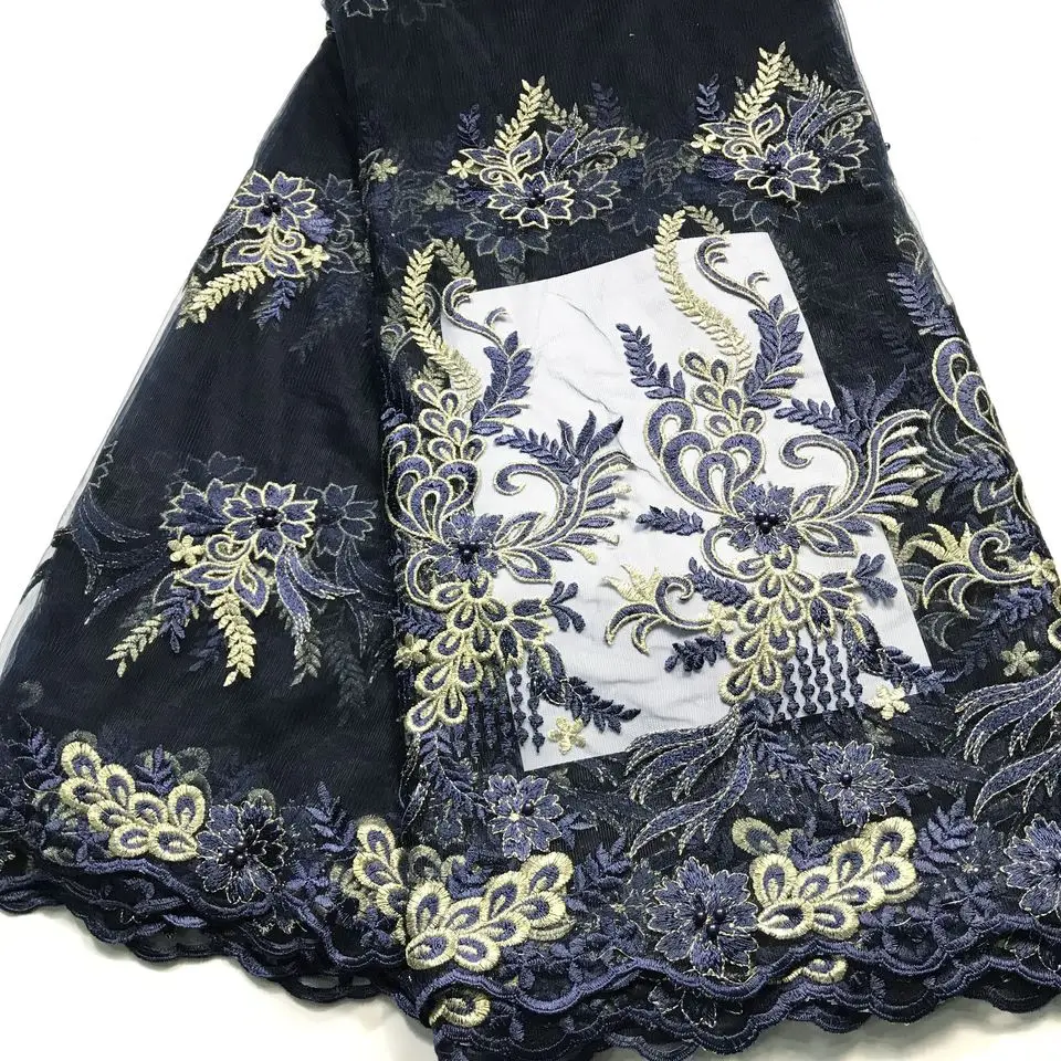 

Beautiful Navy Color High Quality Nigerian Lace Fabrics For Wedding 2021 Latest African French Lace Fabric With Beaded M31213