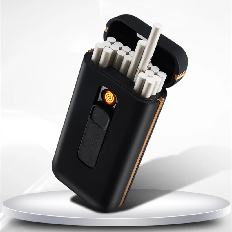 Fashion Cigarette Case Box with USB Electronic Lighter for 20pcs Slim Tobacco Holder Plasma ARC Gadget Men | Дом и сад