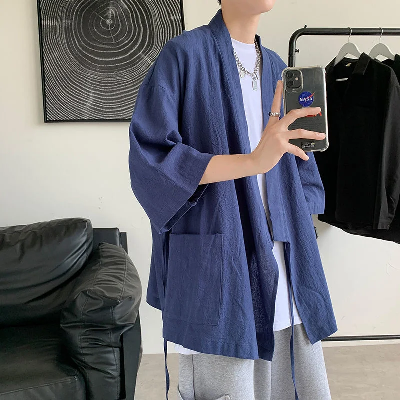 

Summer Black Blue Cardigan Men's Korean Fashion Casual Shirt Men's Loose Tie Shirt Men's Streetwear Short-sleeved Shirt Men