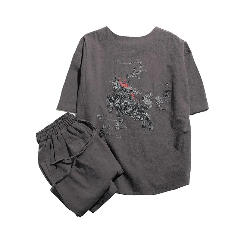 

Embroidery Loose Fit Casual Pullover Men T-Shirt Drawstring Pockets Harem Pants Jogging Plus Size Tracksuit Mens Two Piece Sets