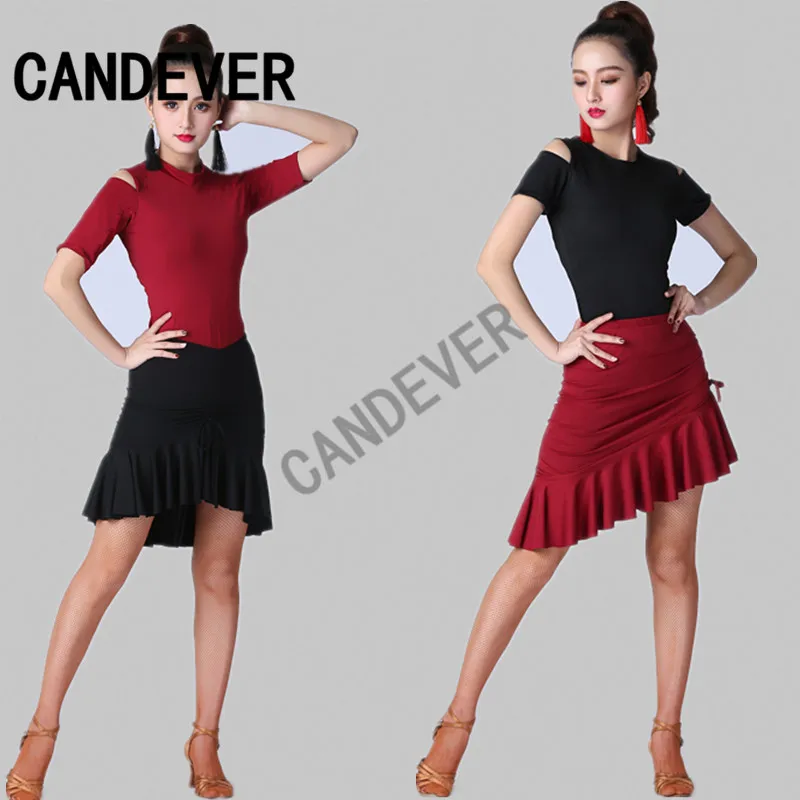 Женское платье для латиноамериканских танцев черное трикотажное с цветочной