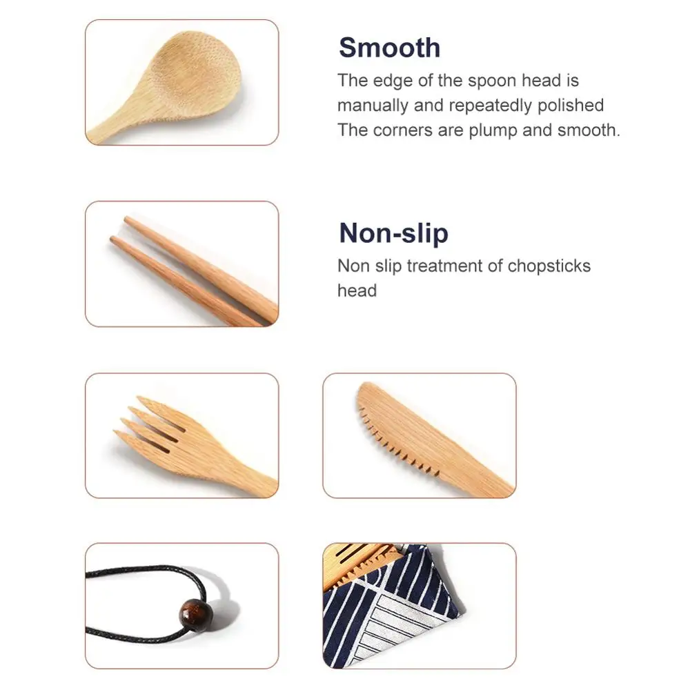 2 набора бамбуковых столовых приборов набор для путешествий биоразлагаемая