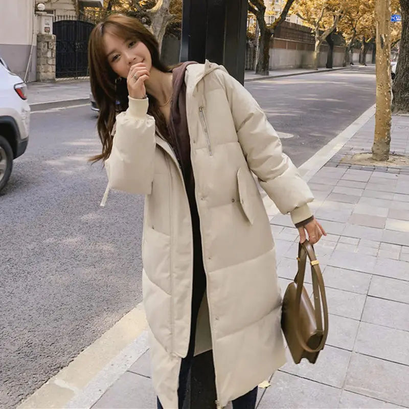 

Long Winter Jacket Women Loose Long Sleeve Hooded Down Cotton Padded Coat Female Warm Casual Winter Parkas Outerwear Solid Q3045