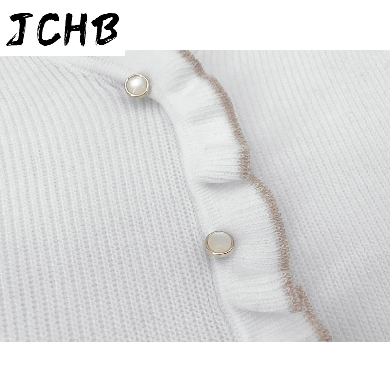 

Autumn Spring Women's Sweaters Fashion V-Neck Single-breasted Ruffles Decor Long Sleeve Solid Sweater Casual Loose Pullover Tops