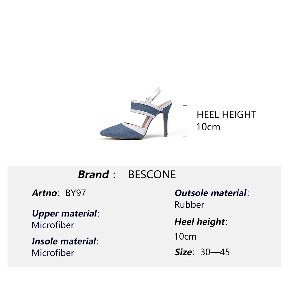 

BESCONE Breathable Pumps Women Sexy Pointed Toe Buckle Thin Heel Pumps Handmade Super High Heels Dress Shallow Ladies Shoes BM97