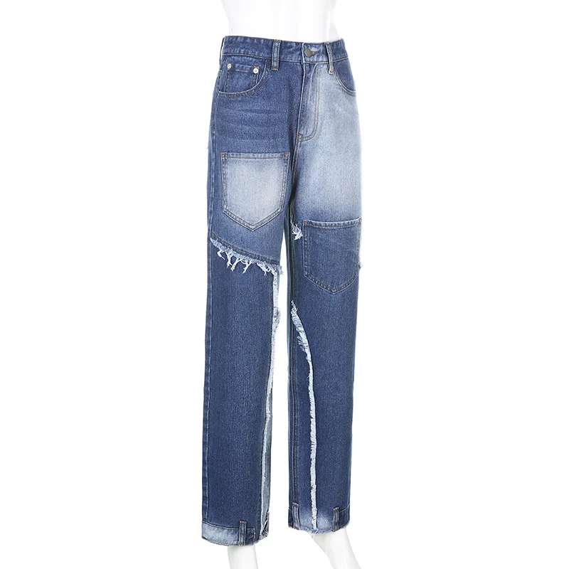 

Patchwork Casual High Waisted Jeans Pants for Women Vintage Skinny Denim Long Trousers Ladies Streetwear Autumn