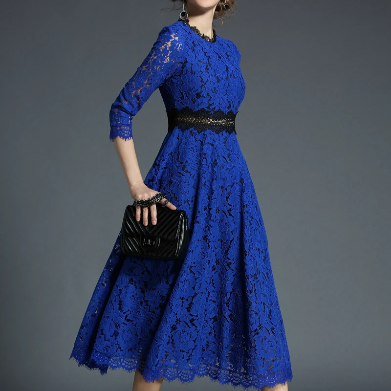 Женское кружевное платье с цветочным узором повседневное облегающее длинное в