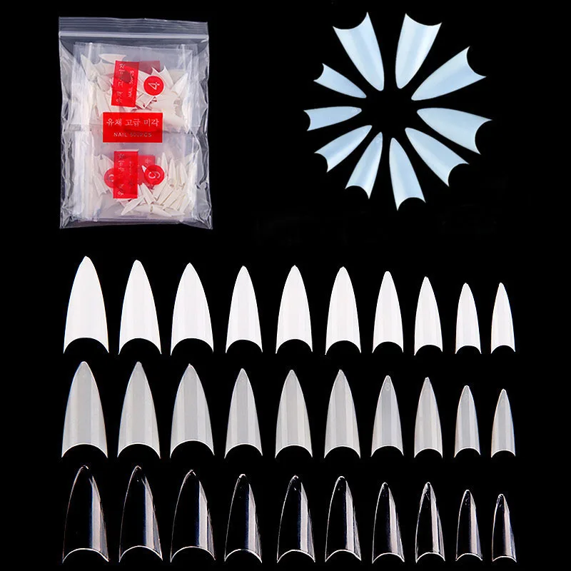 

500pcs/pack 10 Sizes False Nail Tips C Curve Stiletto Acrylic French Nail Tips#0-9 Artificial False Nail Mold Tool Nail Art Tips