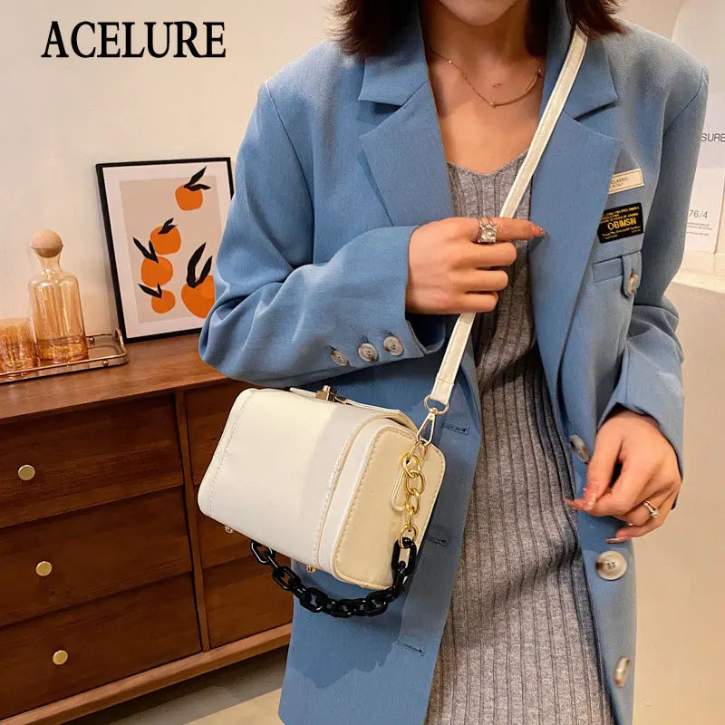 

ACELURE Solid Color PU Leather Metal Chain Small Crossobdy Bags Fashion All-match Shoulder Bags Ladies Shopping Party Handbags