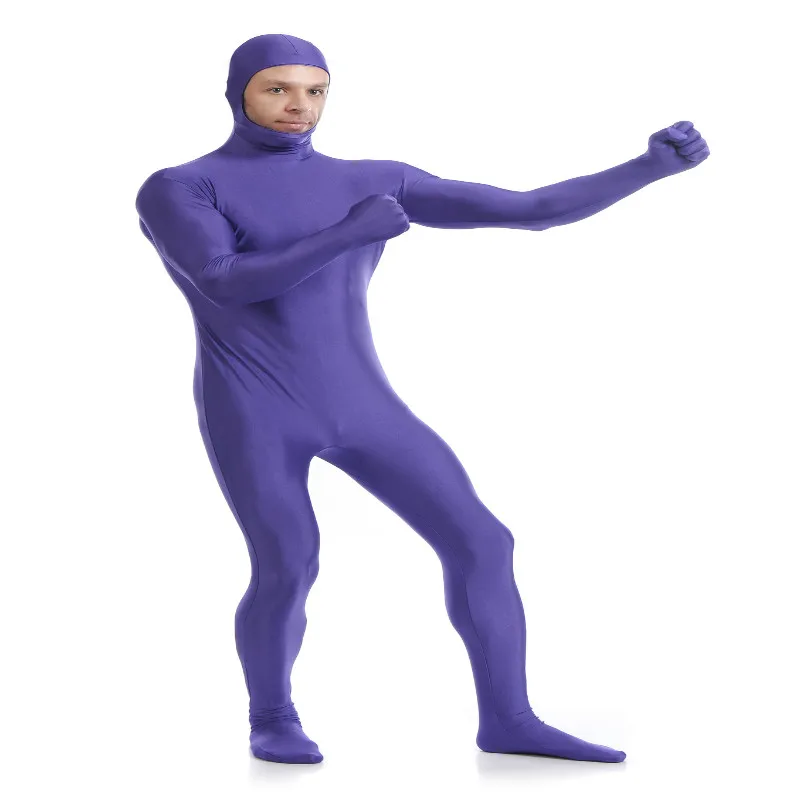 Костюм унисекс с открытым лицом Zentai из спандекса облегающий костюм фиолетового