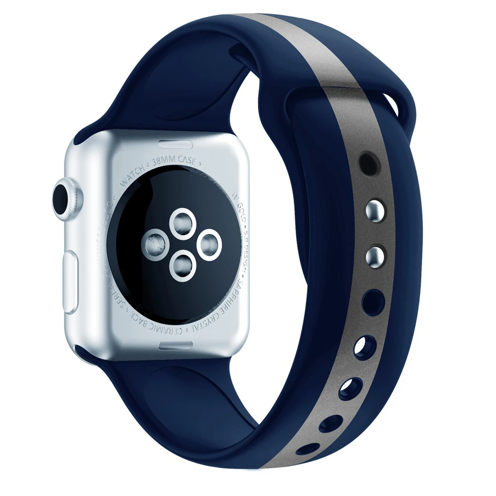 Спортивные костюмы в полоску, ремешок для наручных часов Apple Watch 5 Series 5 4/3/2 Браслет ремешок для наручных часов iWatch 38 мм/40 мм/42 мм/44 мм мягкий силиконовый сменный ремешок