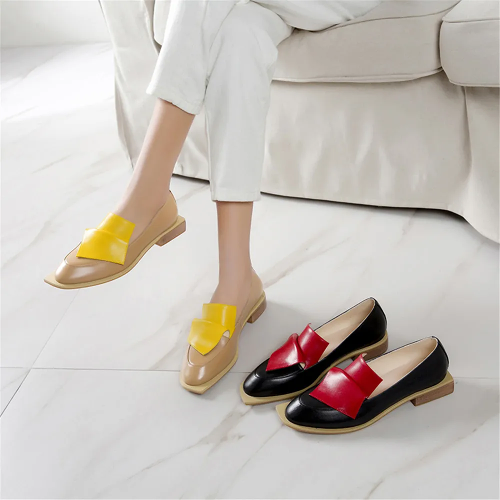 

Drestrive Women Pumps Genuine Leather Low Heels 3.5 cm Patchwork Shallow 2020 Spring Female Casual Shoes Black Cow Leather