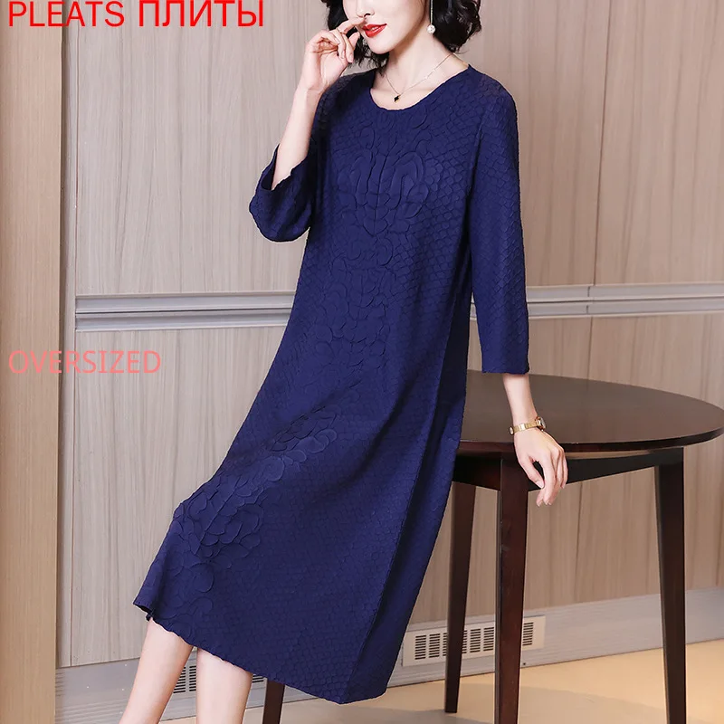 

Red Dress Spring New Female Loose Large Size MIYAKE Pleats Dress Vestido De Mujer Robes Robe Femme Elegant Vestidos
