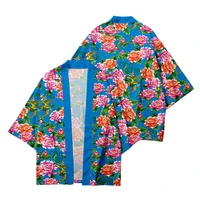 red blue flowers street fashion beach japanese kimono robe cardigan men shirts yukata haori womens clothing plus size xxs 6xl
