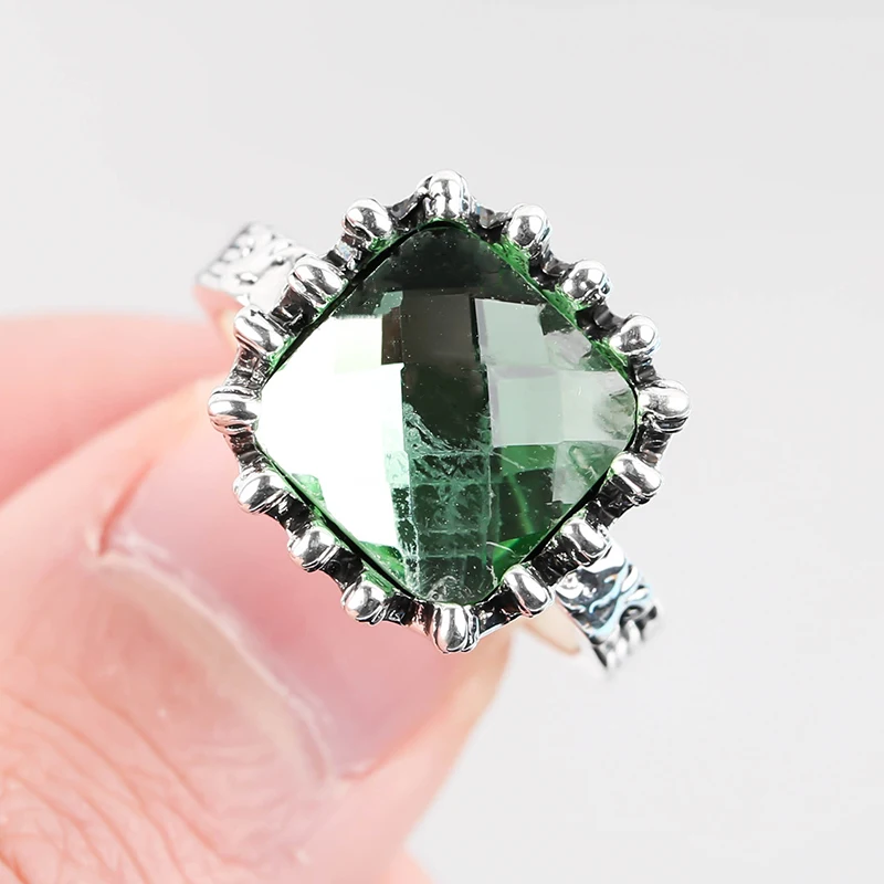 Винтаж кольцо с зеленым камнем для Для женщин роскошный Античный Резьба подходит