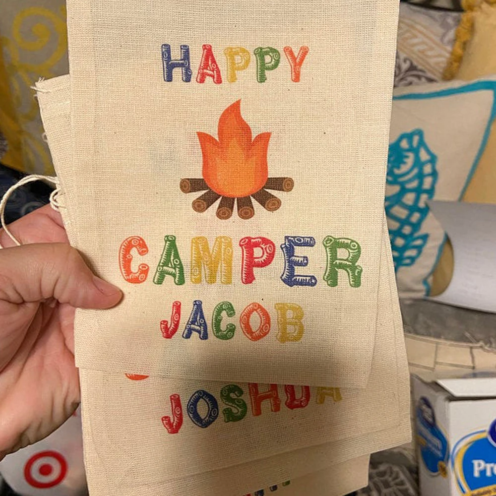 

50 Pcs/Personalized Happy Camper Multi Party Favor Bag Custom Shower Event Thanks bags favors Cotton DrawstringBag