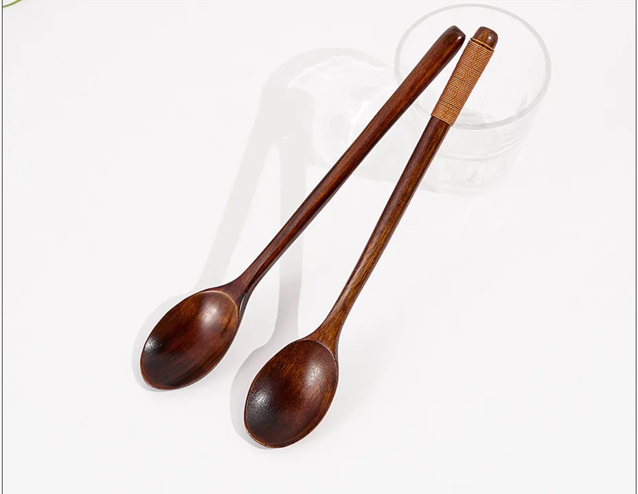 

23.5CM Long Handle Natural Wooden Spoon Soup Teaspoon Catering Kids Spoon Eco Friendly Tableware Salad Stirring Cooking Spoon