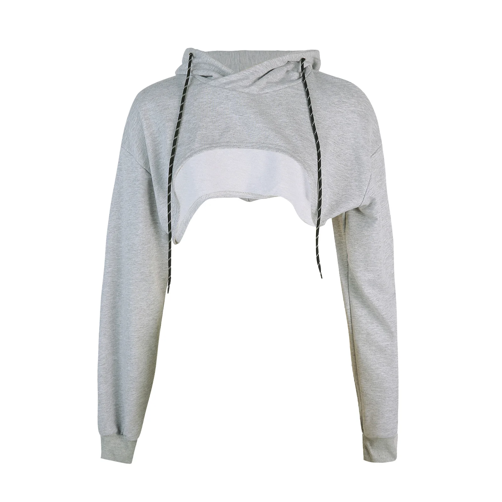 Женская укороченная толстовка с капюшоном однотонная свободная кофта длинным