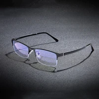 business style half rim metal frame glasses with tr90 temple legs for man retro anti blue light myopia spectacles